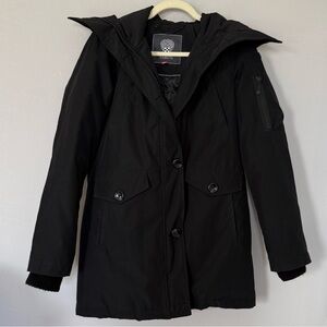 Vince Camuto Black Utility Trench Winter Parka Jacket Hood Coat Women size XS/S